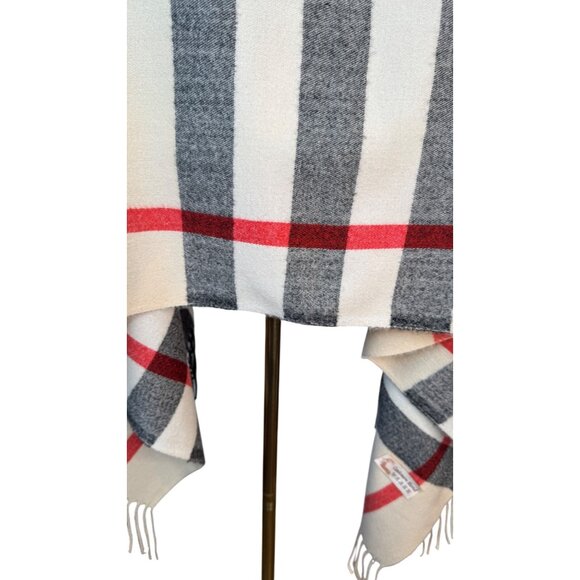 2/$30 New Cashmere Blend Plaid Shawl Wrap With Fringe Cream Red Black White - Picture 7 of 10